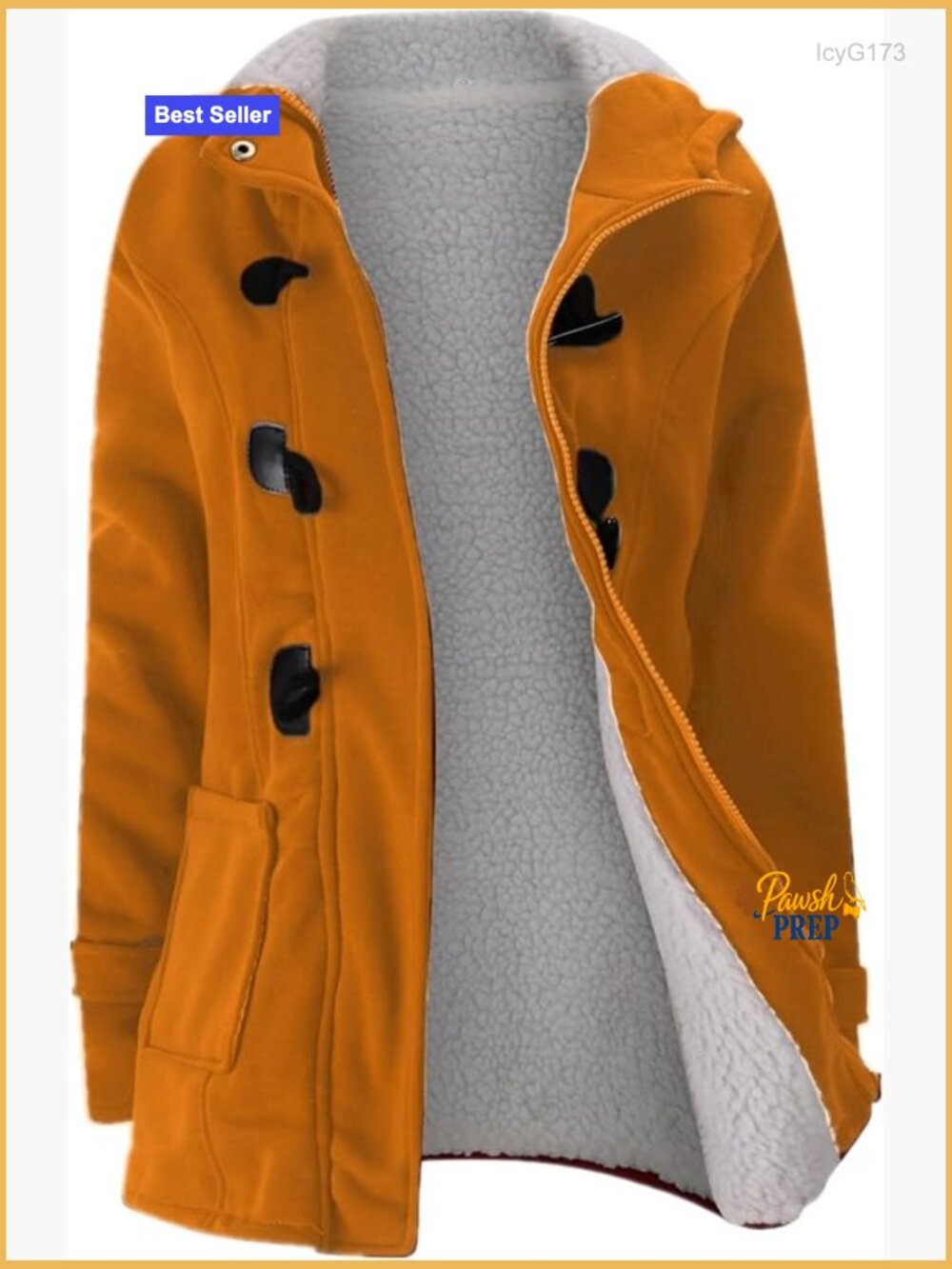 Women's Fleece Lined Horn Button Hooded Winter Pea Coat